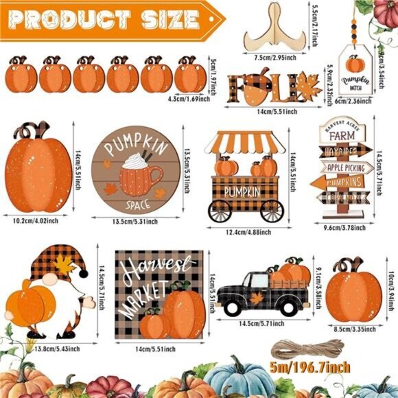 16 Pcs Fall Tiered Tray‎ Decor Set Thanksgiving Pumpkin Wooden Sign Gnomes Truck - Picture 4 of 6